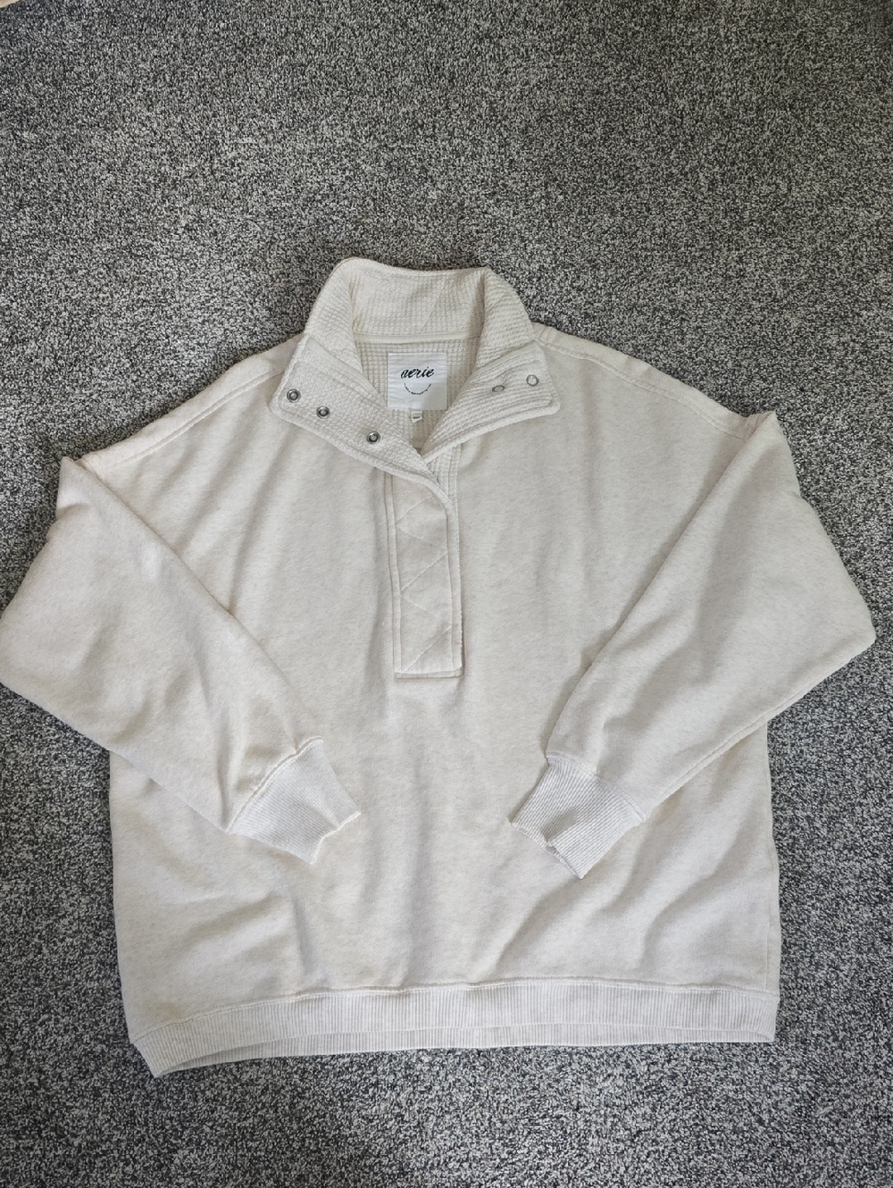 Aerie Quarter Zip Snap Cream Oversize Pullover Sweatshirt Women's Size XS